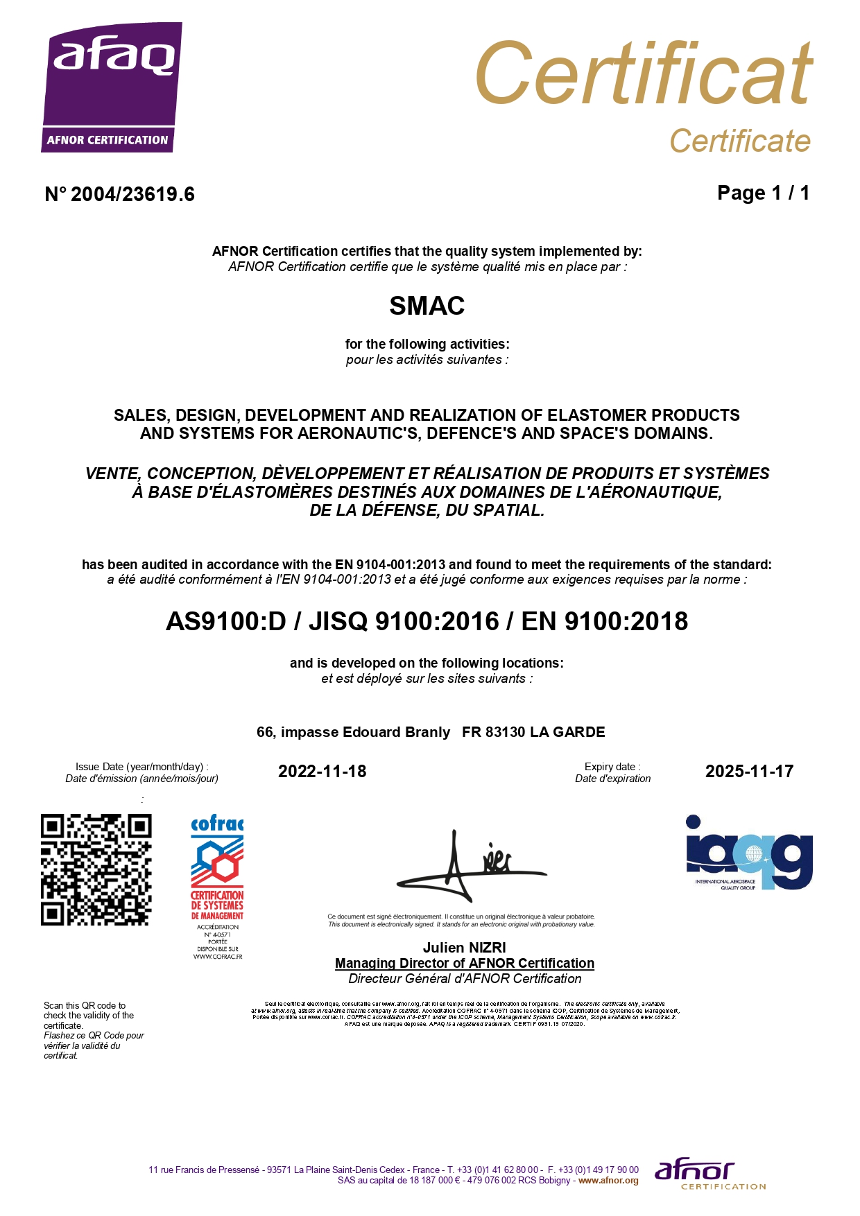 Certification EN 9100
